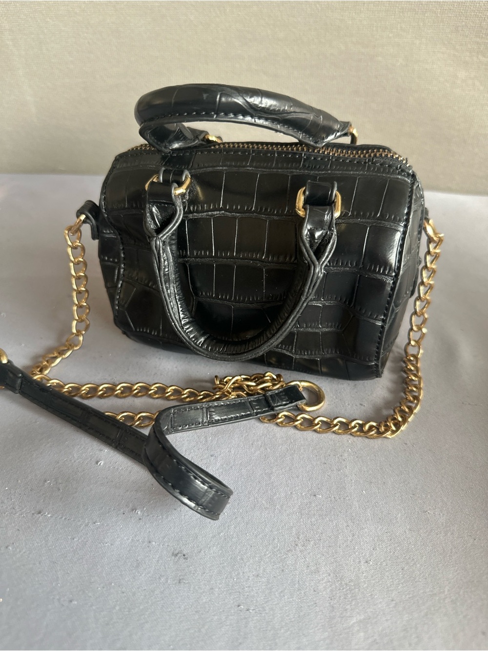 Olivia Miller Black Croc-Embossed Mini Satchel with Gold Chain